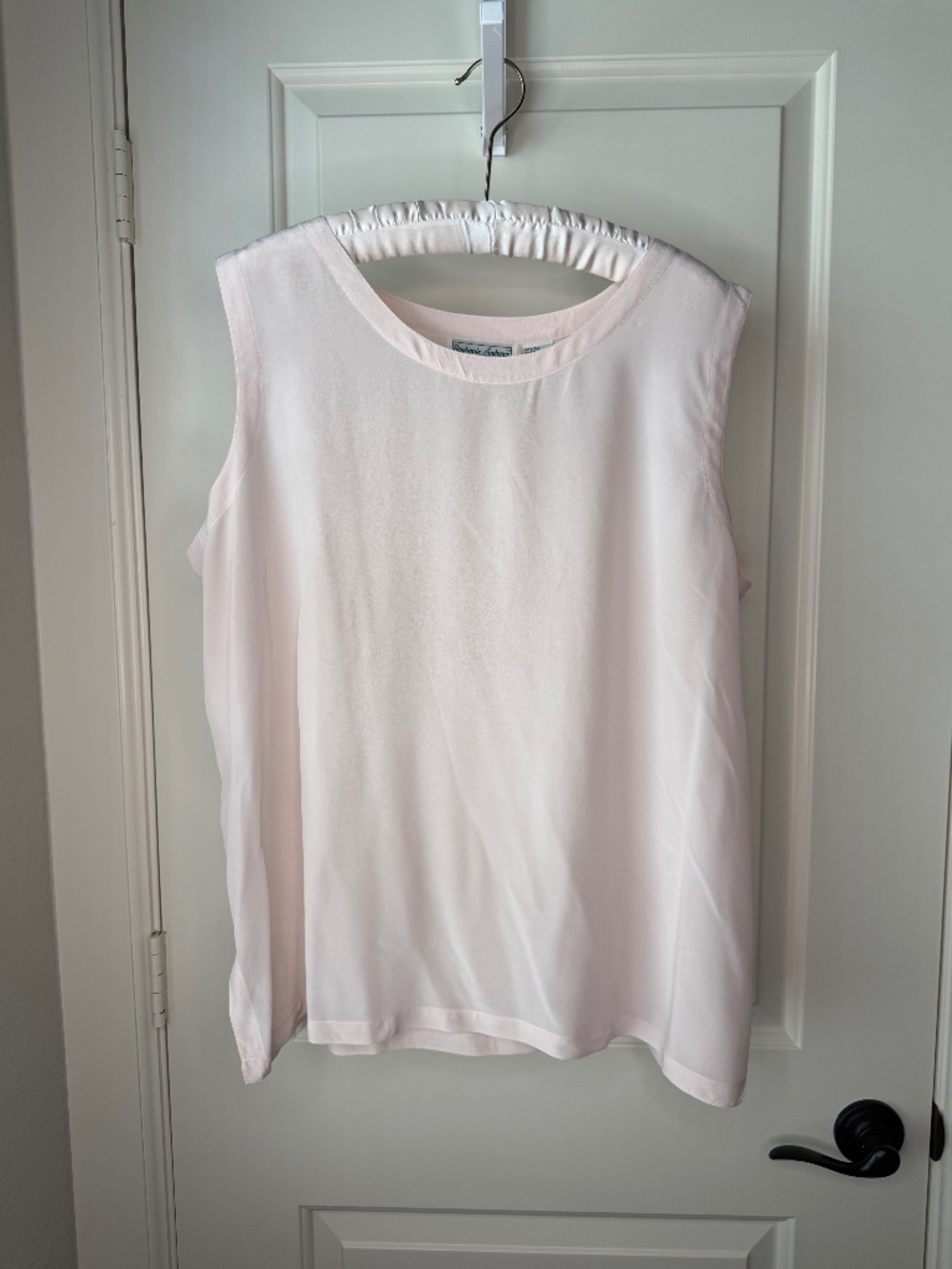 VINTAGE Stephanie Andrews 100% Silk Pale Pink Sleeveless Shell Top Plus Size 1X